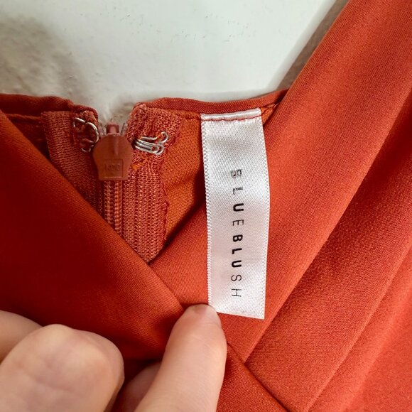 Blue Blush | Asymmetrical Burnt Orange Spaghetti Strap Cocktail Dress - S - Picture 6 of 6